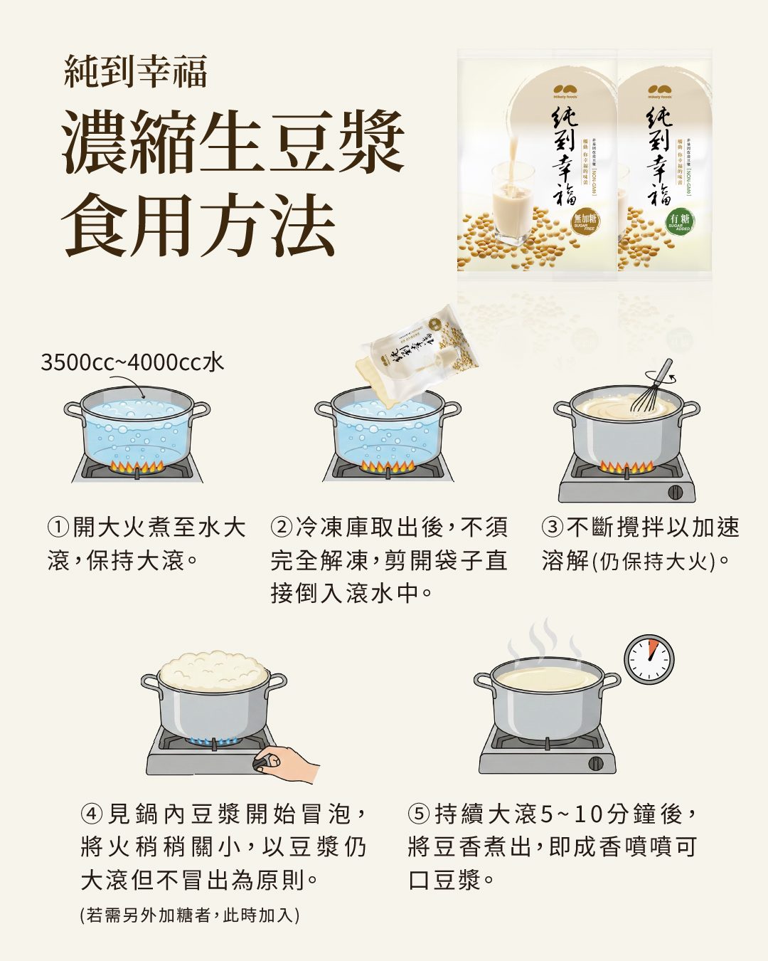 純到幸福濃縮生豆漿食用方法五步驟